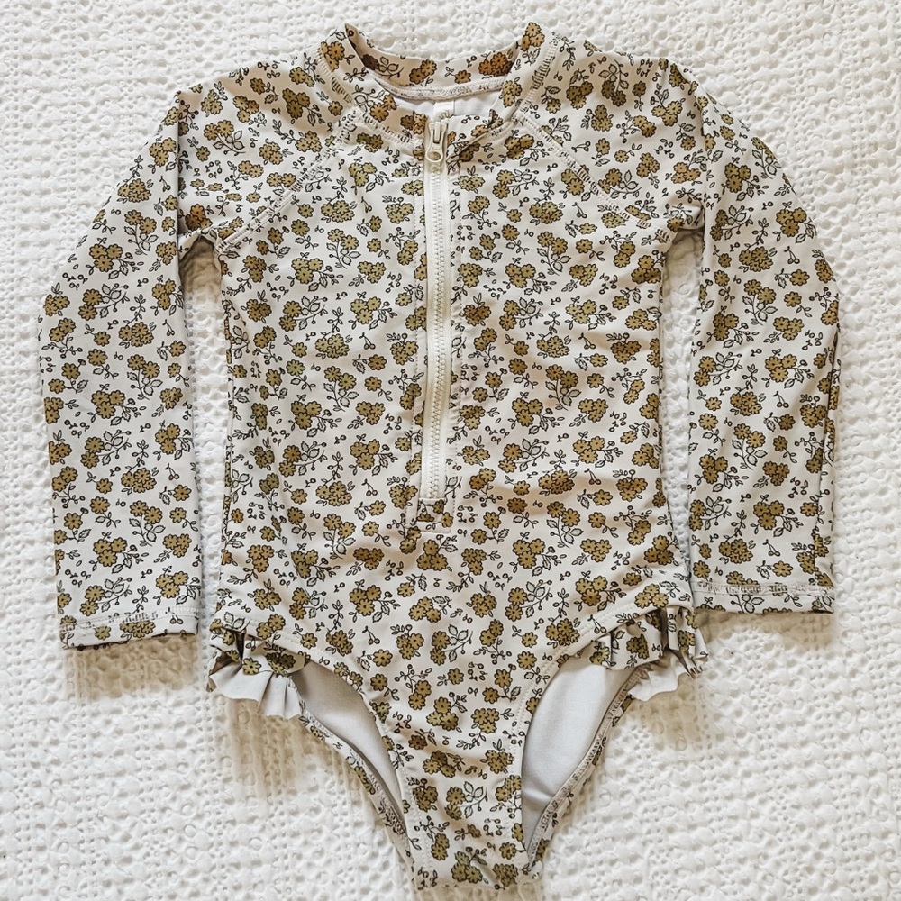 Rylee + Cru Floral Long Sleeve Swimsuit 2-3Y